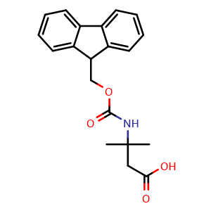 Chemical structure of N-Fmoc-3-amino-3-methylbutanoic acid , CAS 244031-65-0, AChemBlock P39421