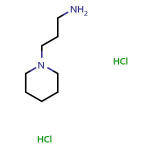 Chemical structure of 1-Piperidinepropanamine dihydrochloride , CAS 24025-07-8, AChemBlock P39451