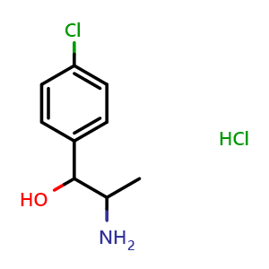 Chemical structure of a-(1-Aminoethyl)-4-chloro-benzenemethanol hydrochloride , CAS 23933-83-7, AChemBlock P39460