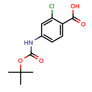 Chemical structure of 2-Chloro-4-(Boc-amino)-benzoic acid , CAS 232275-73-9, AChemBlock P39507