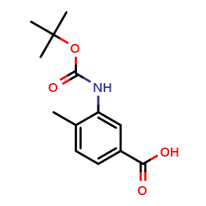 Chemical structure of 3-(Boc-amino)-4-methylbenzoic acid , CAS 231958-04-6, AChemBlock P39509