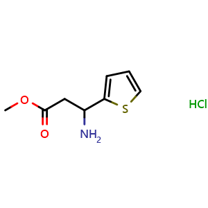 Chemical structure of Methyl b-amino-2-thiophenepropanoate hydrochloride , CAS 227597-67-3, AChemBlock P39534