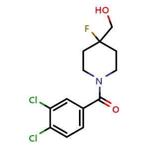 Chemical structure of N-3,4-Dichlorobenzoyl-4-fluoro-4-piperidylmethanol , CAS 223632-79-9, AChemBlock P39577