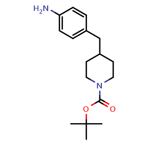 Chemical structure of 1-Boc-4-(4-aminobenzyl)piperidine , CAS 221532-96-3, AChemBlock P39600