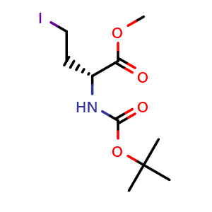 Chemical structure of (R)-2-(Boc-amino)-4-iodobutyric acid methyl ester , CAS 219752-75-7, AChemBlock P39648