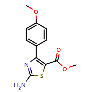 Chemical structure of 5-Methoxycarbonyl-4-p-methoxyphenyl-2-thiazolamine , CAS 218631-55-1, AChemBlock P39662