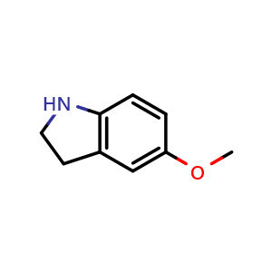 Chemical structure of 5-Methoxy-2,3-dihydro-1H-indole , CAS 21857-45-4, AChemBlock P39671