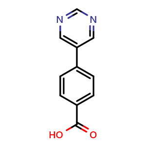 Chemical structure of 4-Pyrimidin-5-yl-benzoic acid , CAS 216959-91-0, AChemBlock P39695