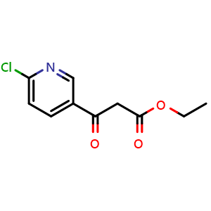 Chemical structure of Ethyl 3-(6-Chloro-3-pyridyl)-3-oxopropanoate , CAS 216317-64-5, AChemBlock P39707
