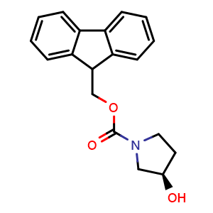Chemical structure of (R)-1-Fmoc-3-hydroxypyrrolidine , CAS 215178-39-5, AChemBlock P39730