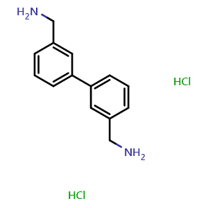 Chemical structure of 3,3'-Bis(aminomethyl)biphenyl dihydrochloride , CAS 214400-72-3, AChemBlock P39749