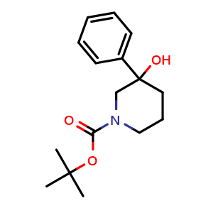Chemical structure of 1-Boc-3-phenyl-3-hydroxypiperidine , CAS 213923-81-0, AChemBlock P39763