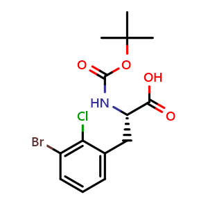 Chemical structure of 3-Bromo-2-chloro-N-Boc-L-phenylalanine , CAS 2136146-03-5, AChemBlock P39767