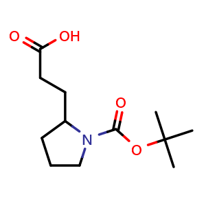 Chemical structure of 1-Boc-2-pyrrolidinepropanoic acid , CAS 212650-48-1, AChemBlock P39776