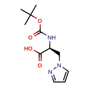 Chemical structure of N-Boc-3-(Pyrazol-1-yl)-L-alanine , CAS 21012-18-0, AChemBlock P39824