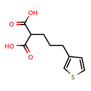 Chemical structure of 2-[3-(3-Thienyl)propyl]propanedioic acid , CAS 20906-03-0, AChemBlock P39849