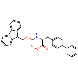 Chemical structure of (R)-a-(Fmoc-amino)-biphenyl-4-propanoic acid , CAS 205526-38-1, AChemBlock P39911