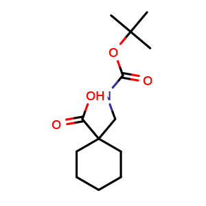 Chemical structure of 1-[(Boc-amino)methyl]cyclohexanecarboxylic acid , CAS 204514-23-8, AChemBlock P39933