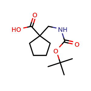 Chemical structure of 1-[(Boc-amino)methyl]cyclopentanecarboxylic acid , CAS 204514-22-7, AChemBlock P39934