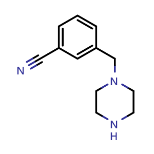 Chemical structure of 3-(1-Piperazinylmethyl)benzonitrile , CAS 203047-38-5, AChemBlock P39961