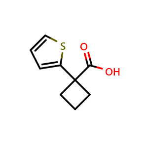 Chemical structure of 1-(Thiophen-2-yl)cyclobutanecarboxylic acid , CAS 202737-33-5, AChemBlock P39967