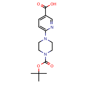 Chemical structure of 6-(4-Boc-1-piperazinyl)pyridine-3-carboxylic acid , CAS 201809-22-5, AChemBlock P39976
