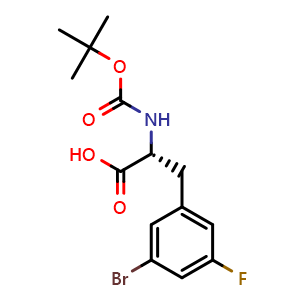 Chemical structure of N-Boc-3-bromo-5-fluoro-D-phenylalanine , CAS 2015413-83-7, AChemBlock P39981