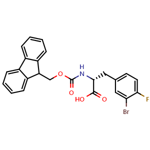 Chemical structure of N-Fmoc-3-bromo-4-fluoro-D-phenylalanine , CAS 1998625-78-7, AChemBlock P40033