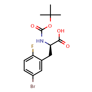 Chemical structure of N-Boc-5-bromo-2-fluoro-D-phenylalanine , CAS 1998552-09-2, AChemBlock P40034