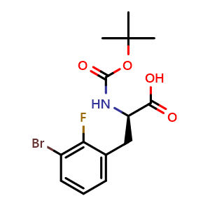 Chemical structure of N-Boc-3-bromo-2-fluoro-D-phenylalanine , CAS 1993381-19-3, AChemBlock P40046