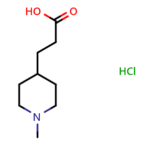 Chemical structure of 1-Methyl-4-piperidinepropanoic acid hydrochloride , CAS 103039-94-7, AChemBlock P40054