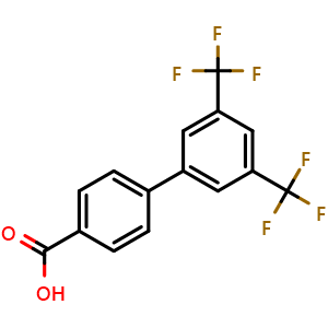 Chemical structure of 3',5'-Bis(trifluoromethyl)biphenyl-4-carboxylic acid , CAS 195457-74-0, AChemBlock P40101