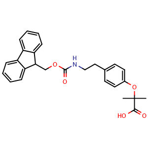 Chemical structure of 2-[4-[2-(Fmoc-amino)ethyl]phenoxy]-2-methylpropanoic acid , CAS 195131-58-9, AChemBlock P40110