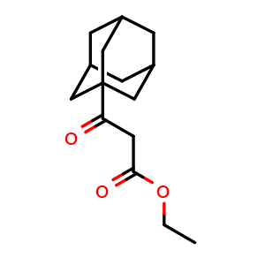 Chemical structure of Ethyl 3-(1-adamantyl)-3-oxopropionate , CAS 19386-06-2, AChemBlock P40133