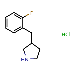 Chemical structure of 3-[(2-Fluorophenyl)methyl]-pyrrolidine hydrochloride , CAS 193220-15-4, AChemBlock P40149