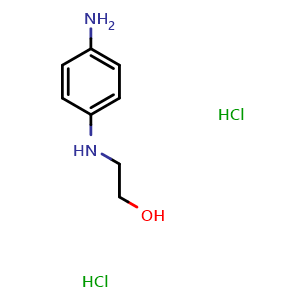 Chemical structure of 4-(2-Hydroxyethylamino)aniline dihydrochloride , CAS 19298-14-7, AChemBlock P40155