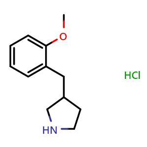 Chemical structure of 3-(2-Methoxybenzyl)pyrrolidine hydrochloride , CAS 2133820-15-0, AChemBlock P40172
