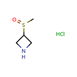 Chemical structure of 3-(Methylsulfinyl)-azetidine hydrochloride , CAS 1872043-87-2, AChemBlock P40256