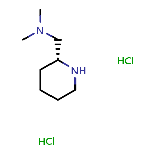 Chemical structure of (R)-N,N-Dimethyl-2-piperidinemethanamine dihydrochloride , CAS 2512215-07-3, AChemBlock P40318