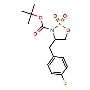 Chemical structure of 3-Boc-4-(4-fluorobenzyl)-1,2,3-oxathiazolidine 2,2-dioxide , CAS 1823685-07-9, AChemBlock P40339