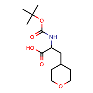 Chemical structure of a-(Boc-amino)-tetrahydropyran-4-propanoic acid , CAS 182287-51-0, AChemBlock P40346