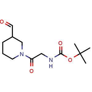 Chemical structure of tert-Butyl 2-(3-formylpiperidin-1-yl)-2-oxoethylcarbamate , CAS 1803599-32-7, AChemBlock P40392