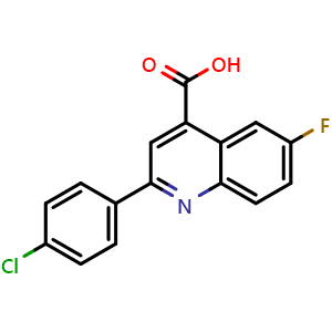 Chemical structure of 2-(4-Chlorophenyl)-6-fluoro-4-carboxyquinoline , CAS 17900-11-7, AChemBlock P40429