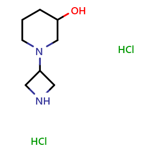 Chemical structure of 1-(3-Azetidinyl)-3-piperidinol dihydrochloride , CAS 178312-52-2, AChemBlock P40434