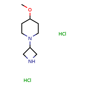 Chemical structure of 1-(3-Azetidinyl)-4-methoxypiperidine dihydrochloride , CAS 178311-60-9, AChemBlock P40438