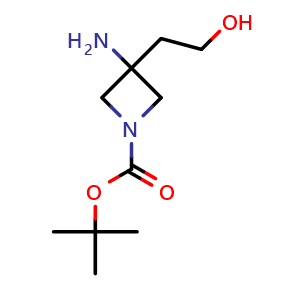Chemical structure of 1-Boc-3-amino-3-(2-hydroxyethyl)azetidine , CAS 1780283-92-2, AChemBlock P40444