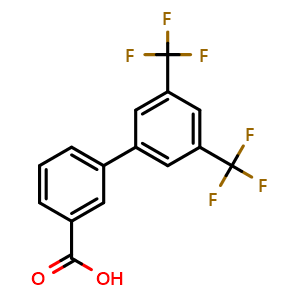 Chemical structure of 3',5'-Bis(trifluoromethyl)biphenyl-3-carboxylic acid , CAS 177733-57-2, AChemBlock P40463