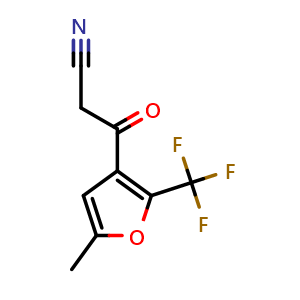 Chemical structure of 3-(5-Methyl-2-trifluoromethylfuran-3-yl)-3-oxopropionitrile , CAS 175276-72-9, AChemBlock P40501