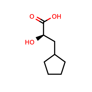 Chemical structure of (R)-a-Hydroxy-cyclopentanepropanoic acid , CAS 174221-31-9, AChemBlock P40524