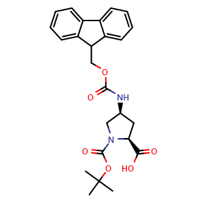 Chemical structure of (4S)-4-(Fmoc-amino)-1-Boc-L-proline , CAS 174148-03-9, AChemBlock P40527